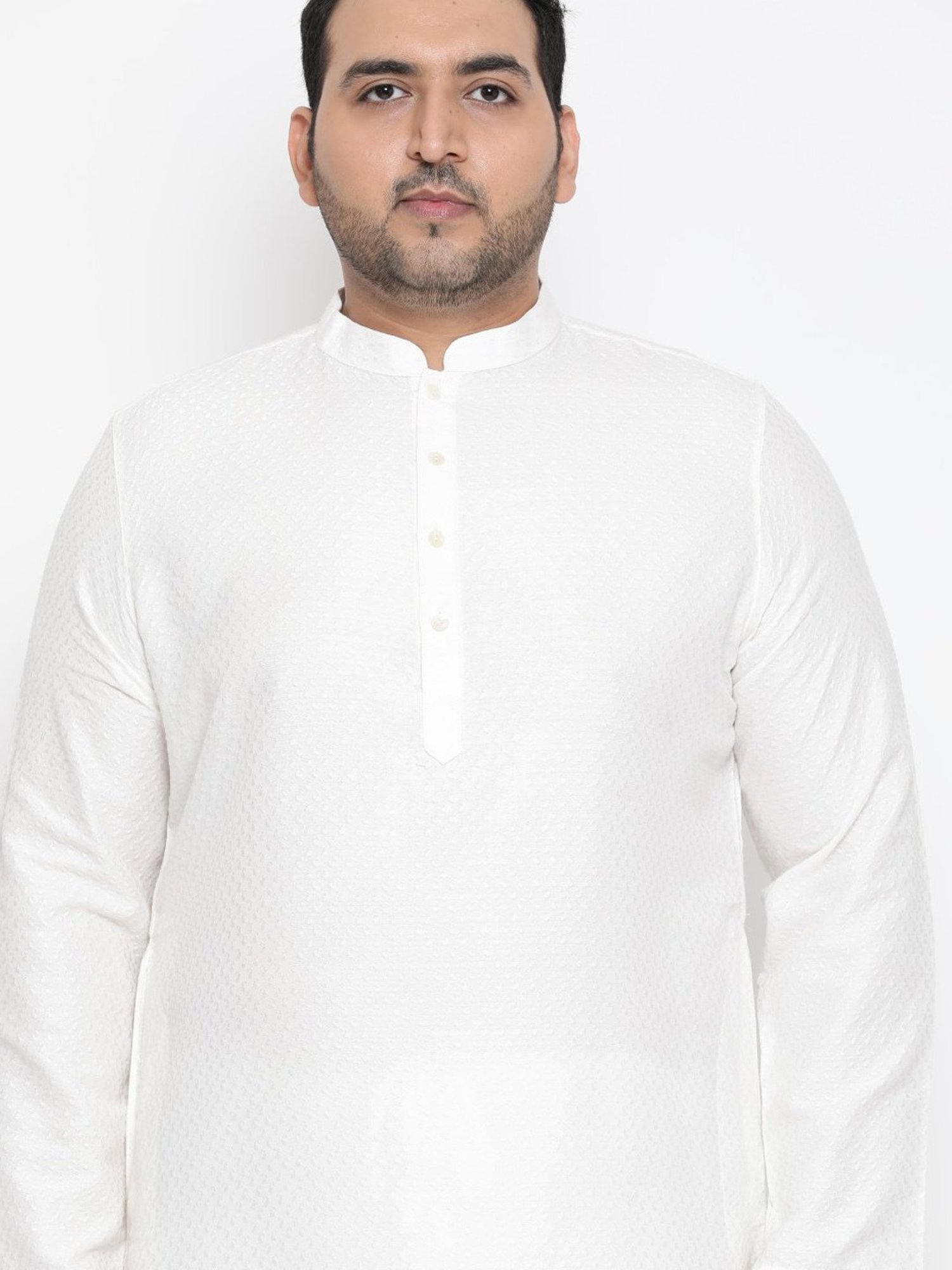 KISAH PLUS White Regular Fit Jacquard Kurta