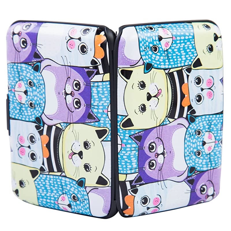 Mini RFID Aluminum Wallet Credit Cards Holder Business Card Case Metal ID Case for Men Women Color cat