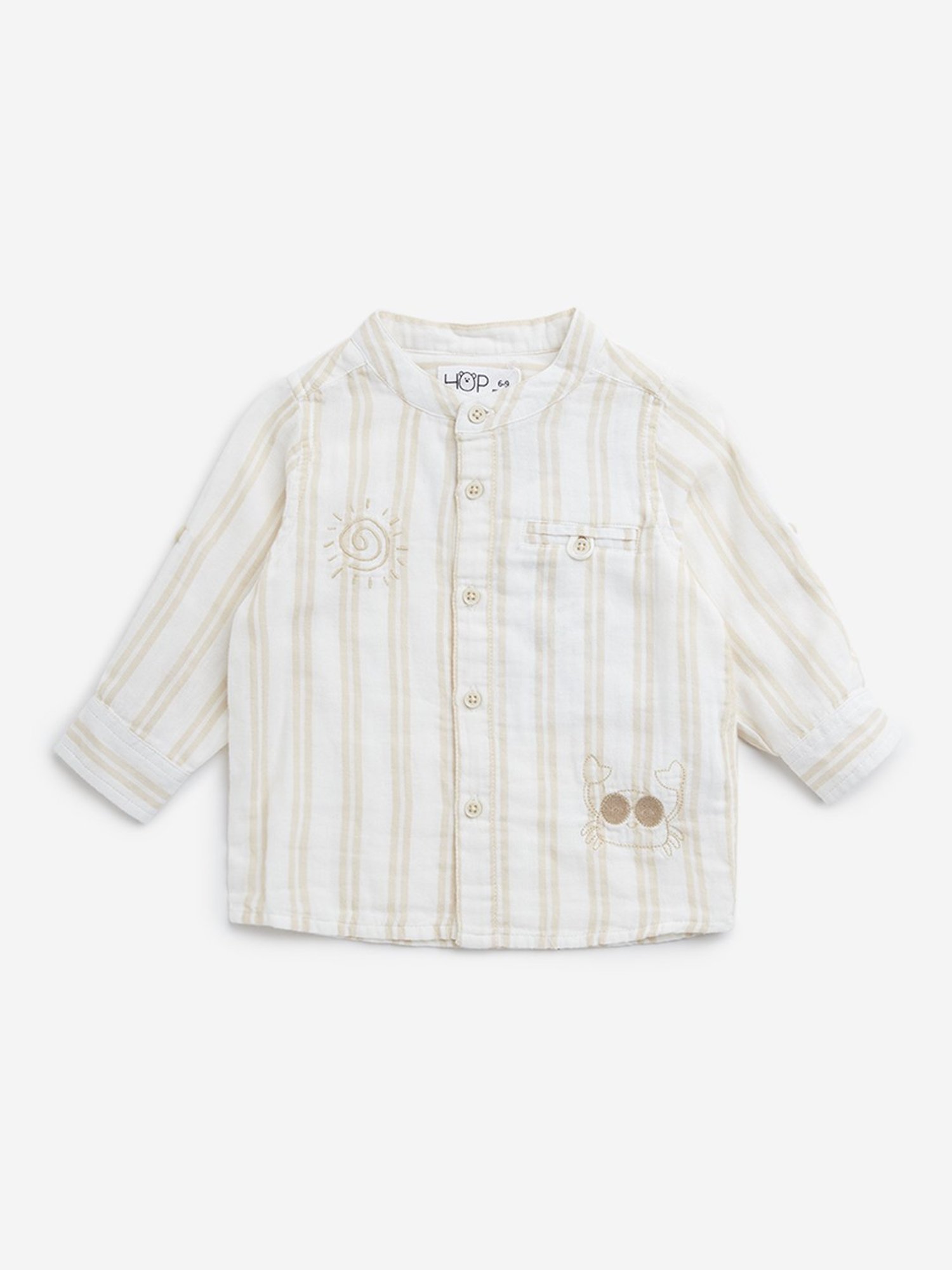 HOP Baby by Westside Beige Stripe Printed Cotton Shirt