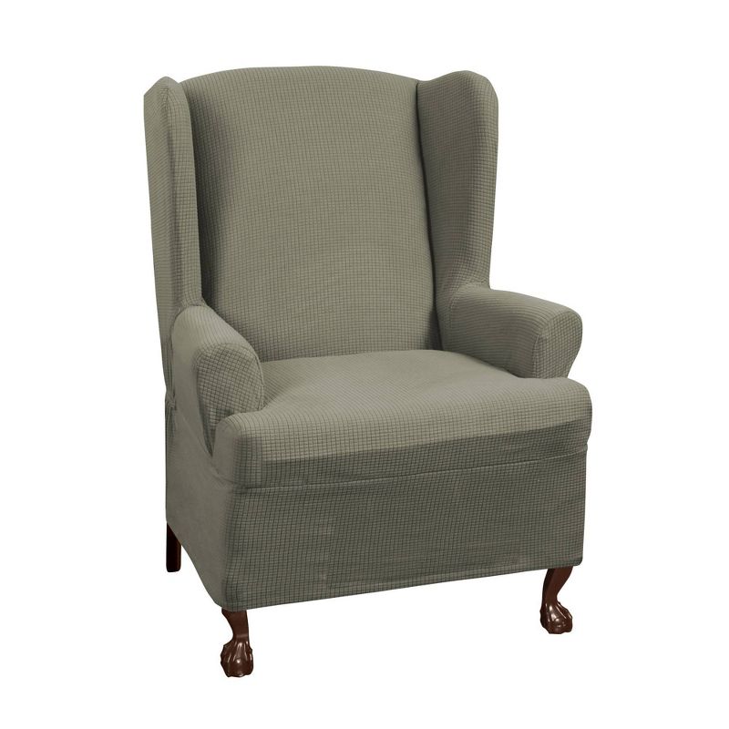 Reeves Wing Chair Stretch Slipcover Deep Sage - Zenna Home