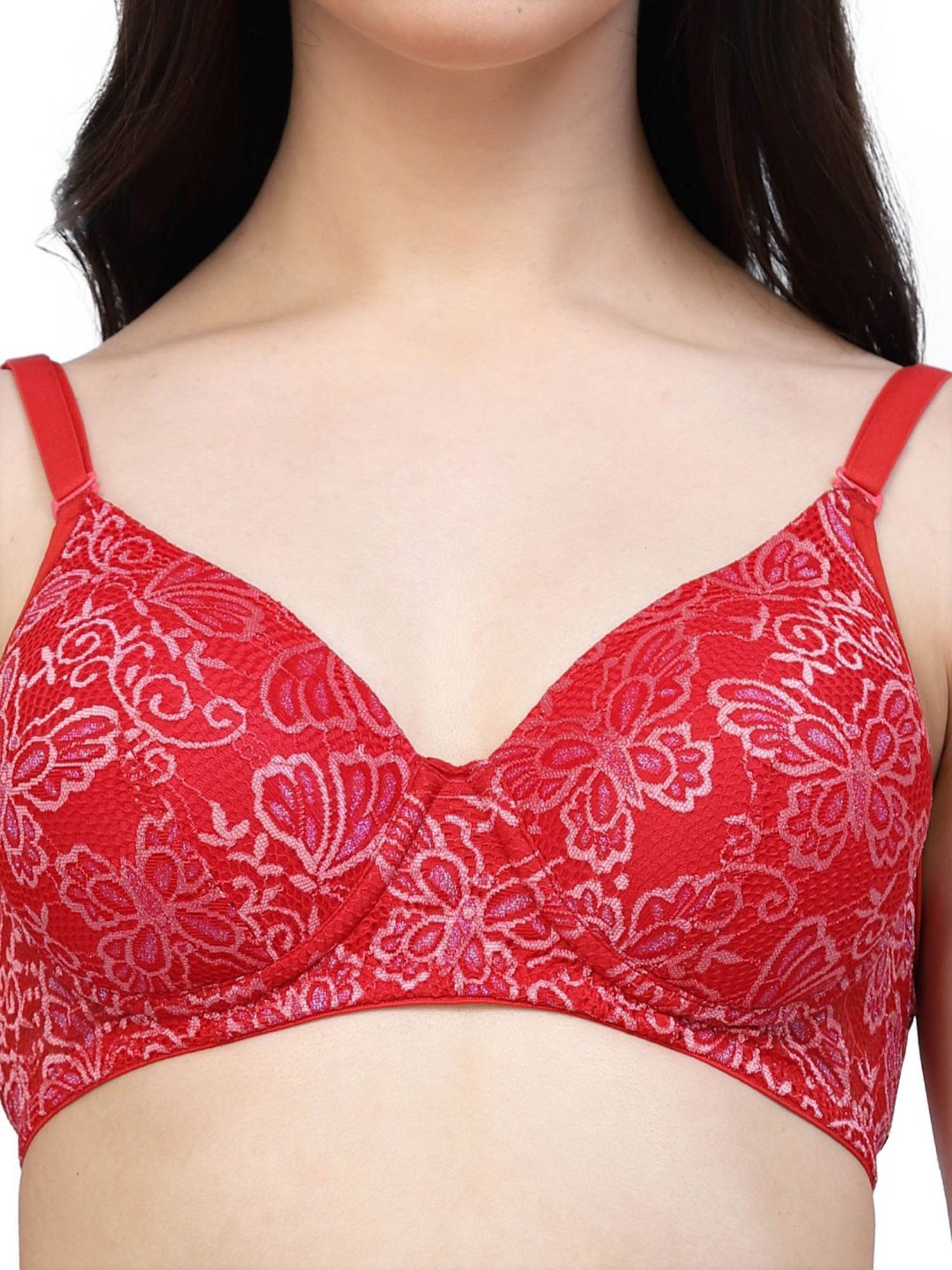 Cukoo Red Lace Work Padded Everyday Bra