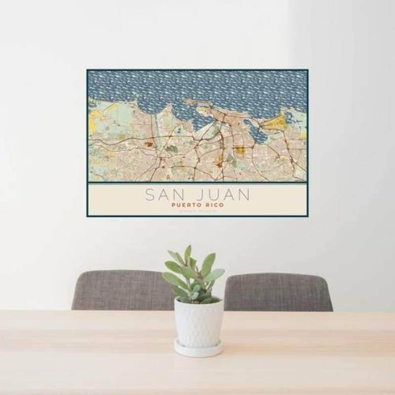 San Juan - Puerto Rico Map Print in Woodblock
