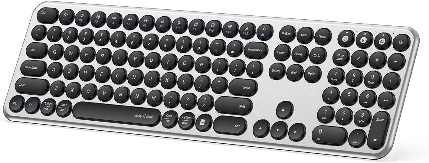 Multi-Device Bluetooth Keyboard, Jelly Comb Rechargeable Dual Mode(Bluetooth & USB) Wireless Keyboard with Round Keys, Supporting 3 Devices for Windows/iOS/MacOS/Android ,Black and Silver