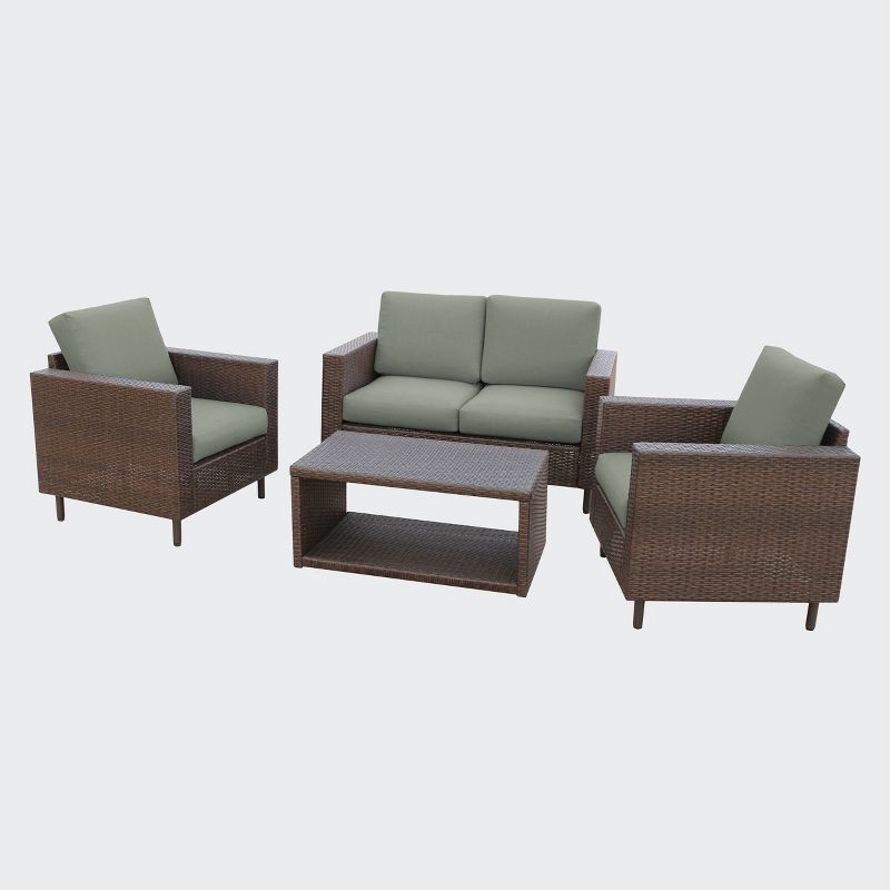 Breckenridge 4pc Seating Set Java Brown Fame Sunbrella Meredian Brick Red Fabric - La-Z-Boy