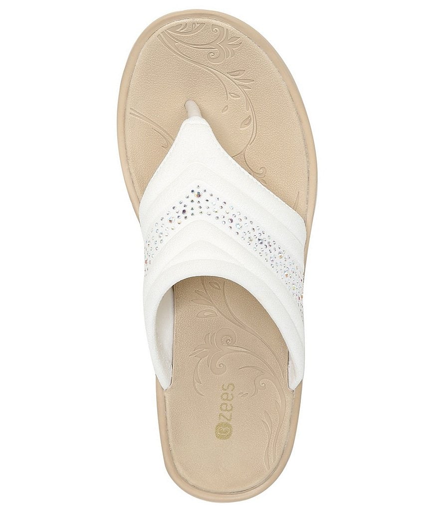 Bzees Dazzle Me Rhinestone Embellished Washable Slip-On Thong Sandals