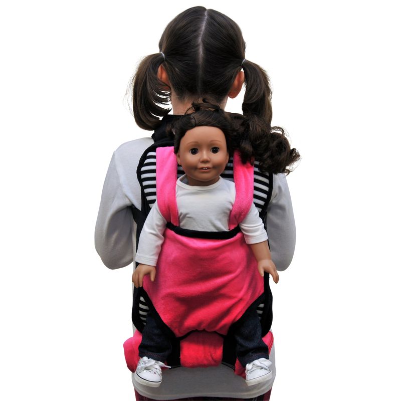 The Queen's Treasures Child Size Pink & Black Backpack with 18" Doll Carrier & Doll Sleeping Bag