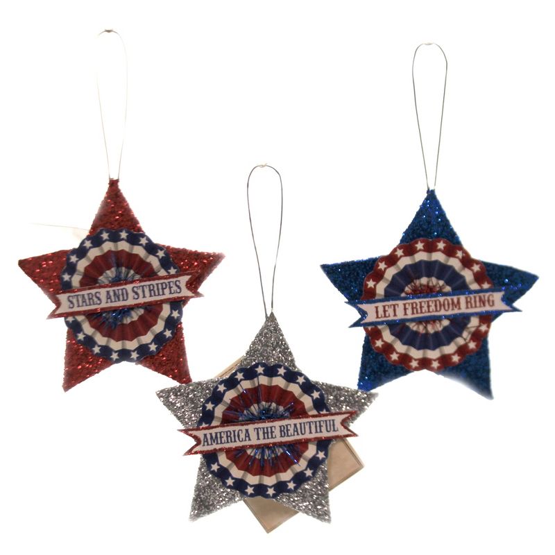 Patriotic 4.75" American Glitter Star Ornament Flag Usa Banner