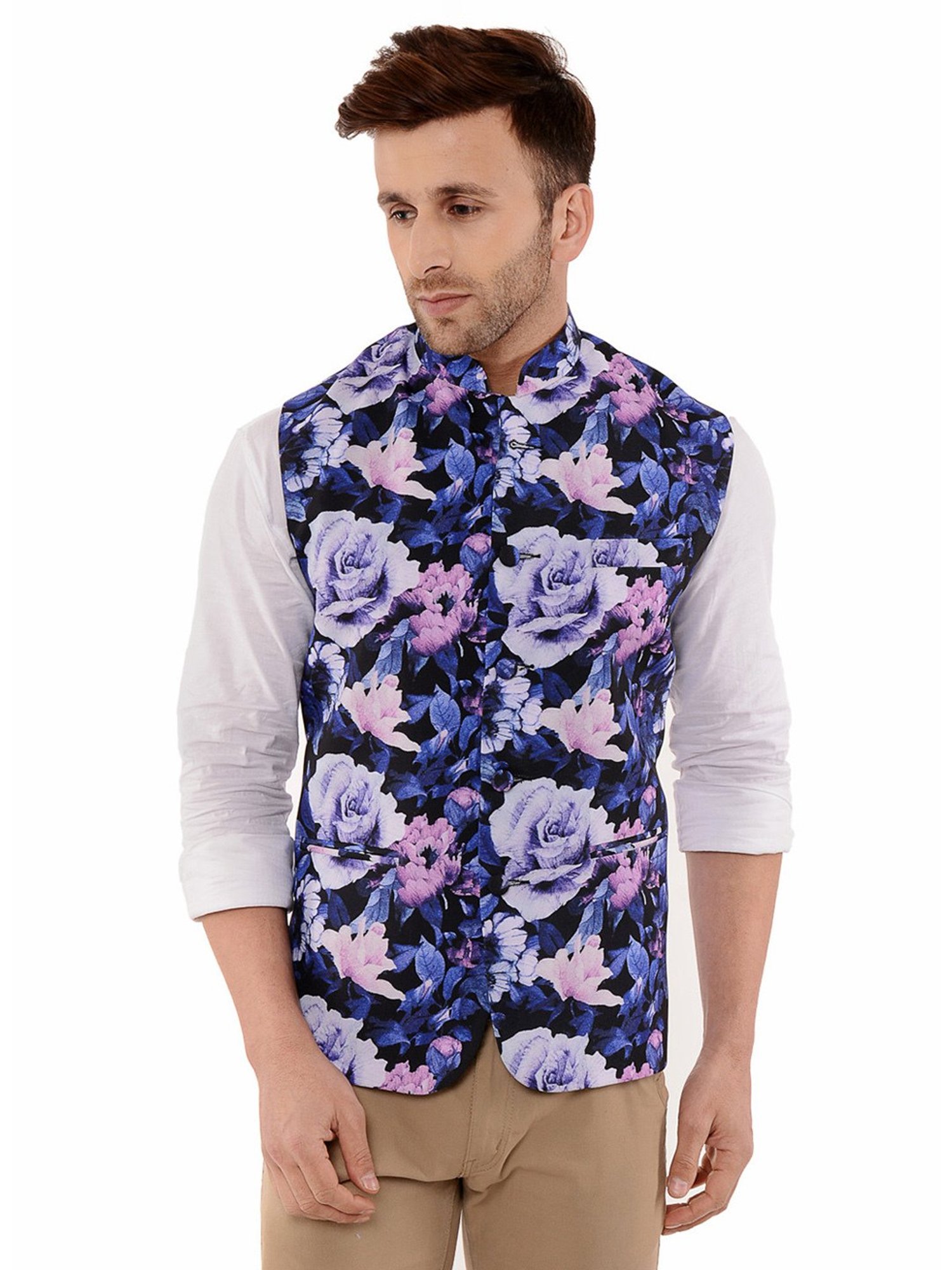 Hangup Plus Multicolor Regular Fit Floral Print Nehru Jacket