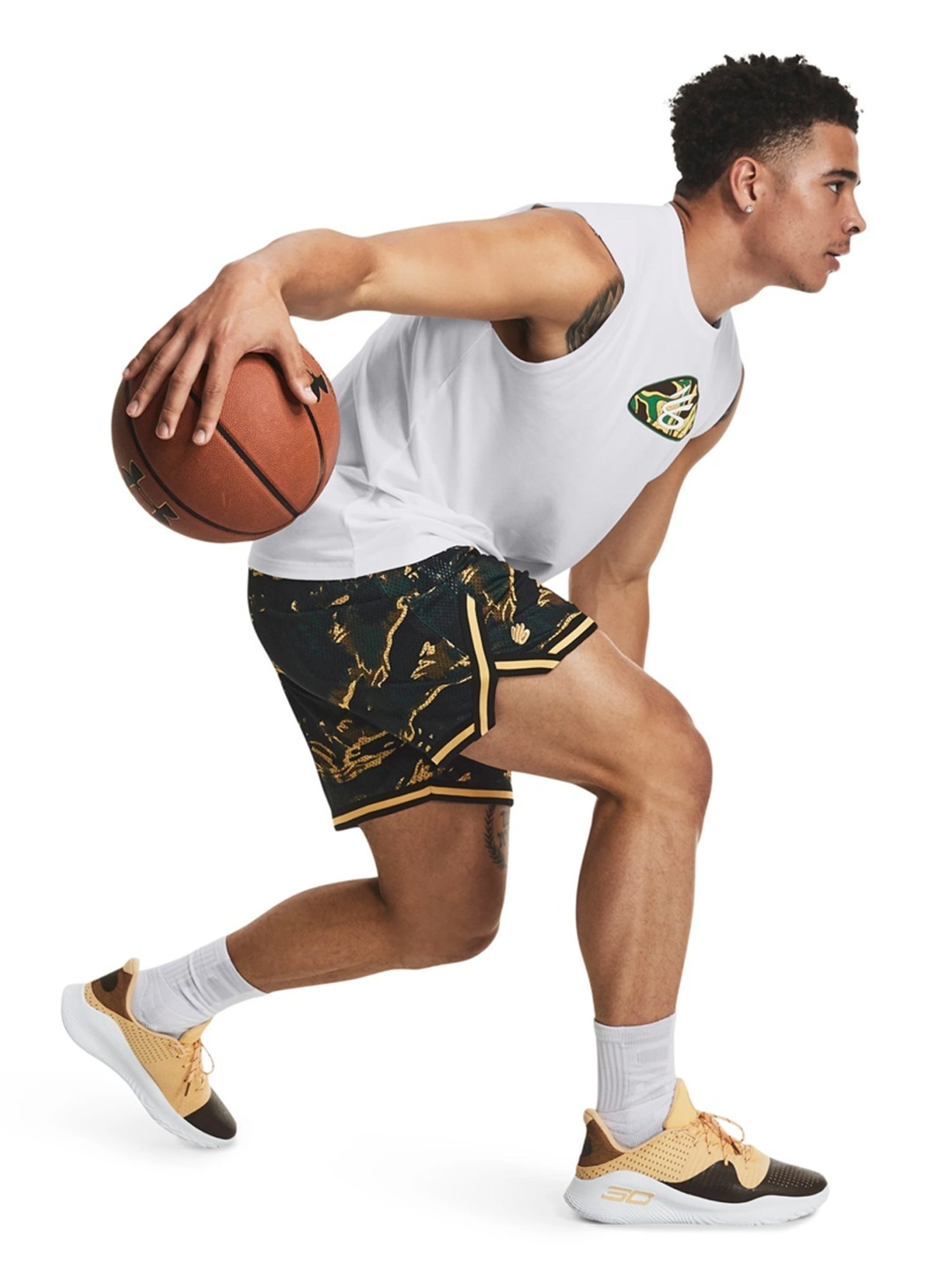 Under Armour Black Loose Fit Printed Sports Shorts
