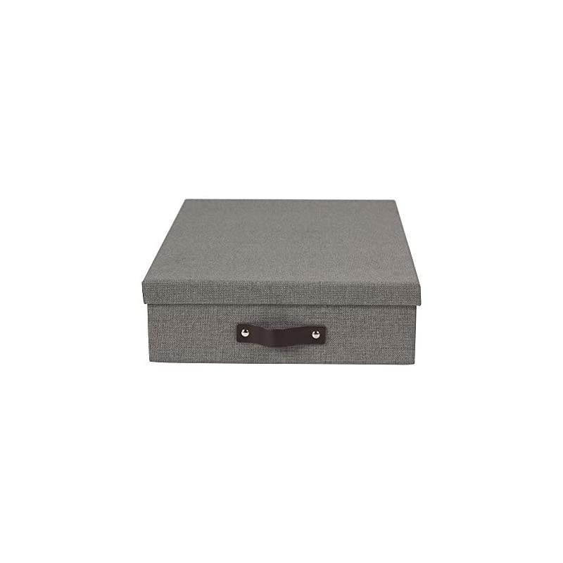 Oskar Letter Box, Canvas-Like Paper-Laminated Fiberboard with Leather Handle, Gray, 3 3 x 10 2 x 13 8 Inches