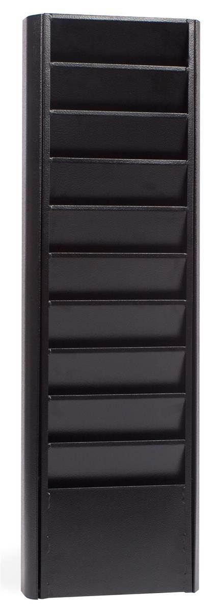 Literature Rack w/ Black Textured Finished Metal Magazine Holder &ndash; Catalog Display Features 10 Tiered Pockets (JMWM10BLK)
