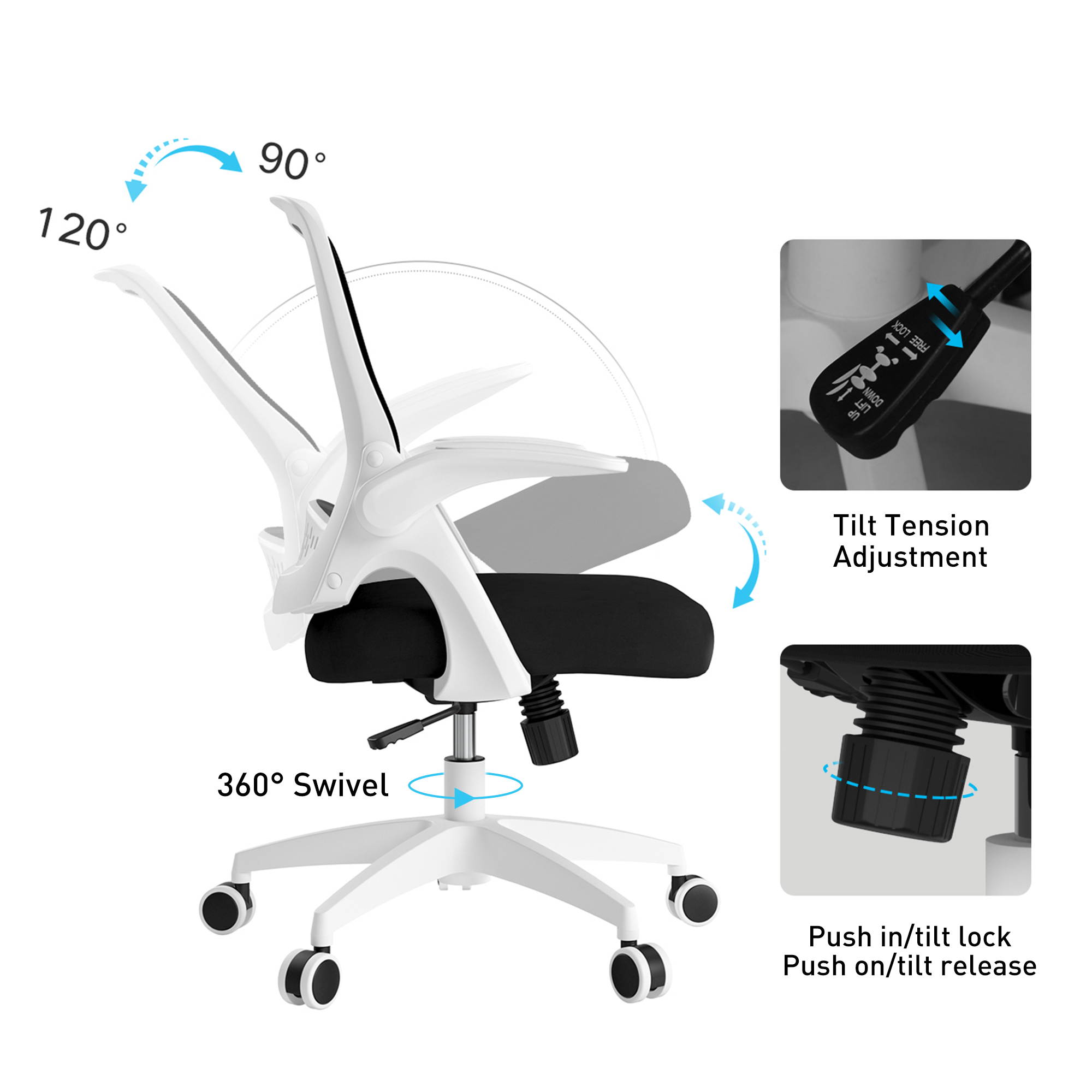 Hbada Office Task Desk Chair Swivel Home Comfort Chairs with Flip-up Arms and Adjustable Height, Black