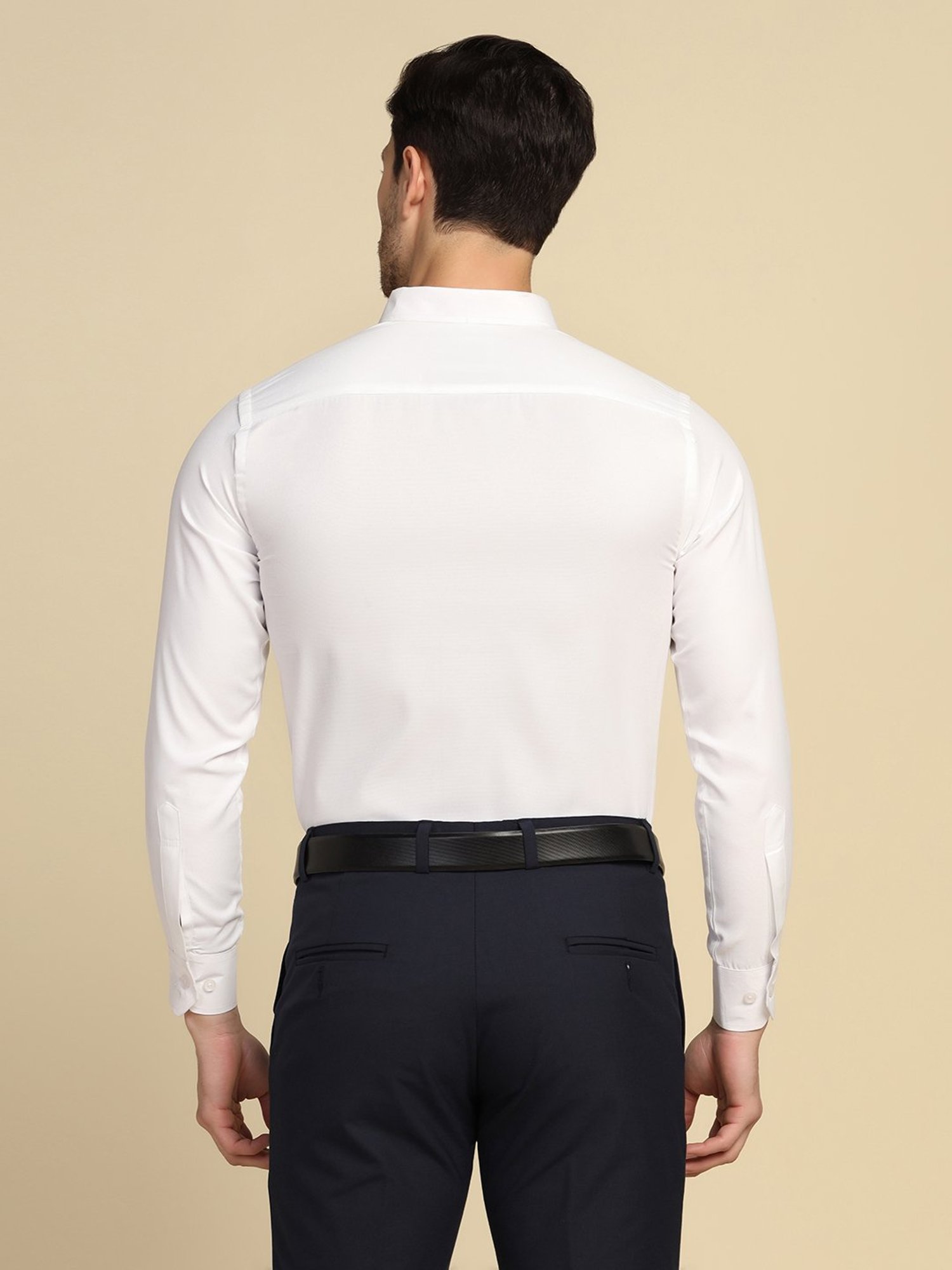 TAHVO White Regular Fit Textured Shirt