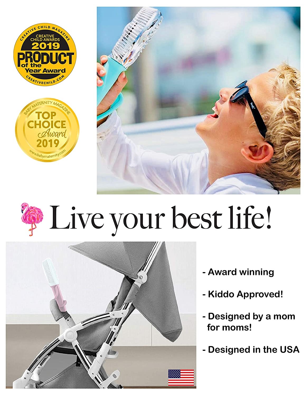 Buggygear 3 Speed USB Rechargeable Turbo Fan, Gray/Chrome