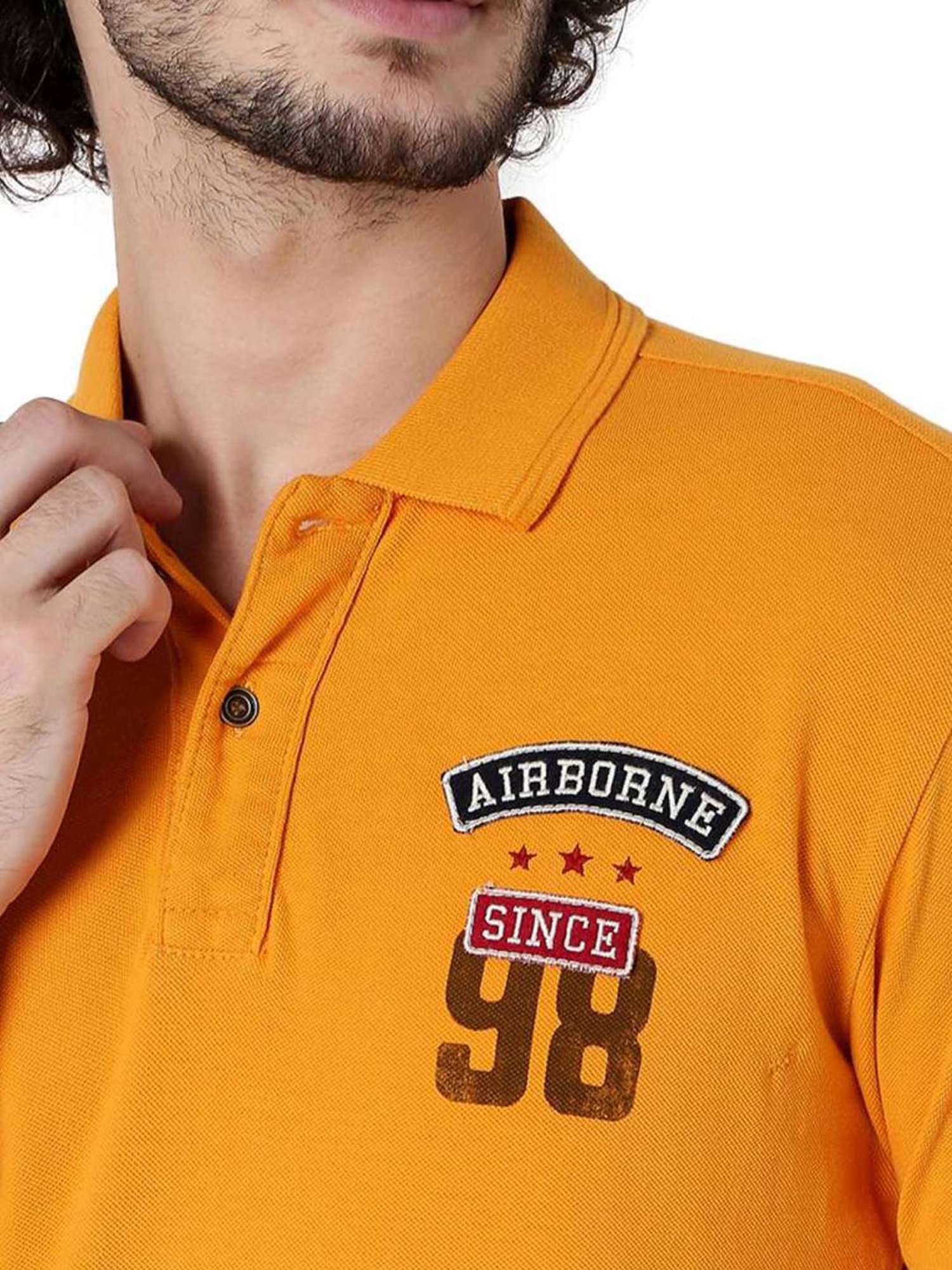 Mufti Yellow Cotton Slim Fit Polo T-Shirt