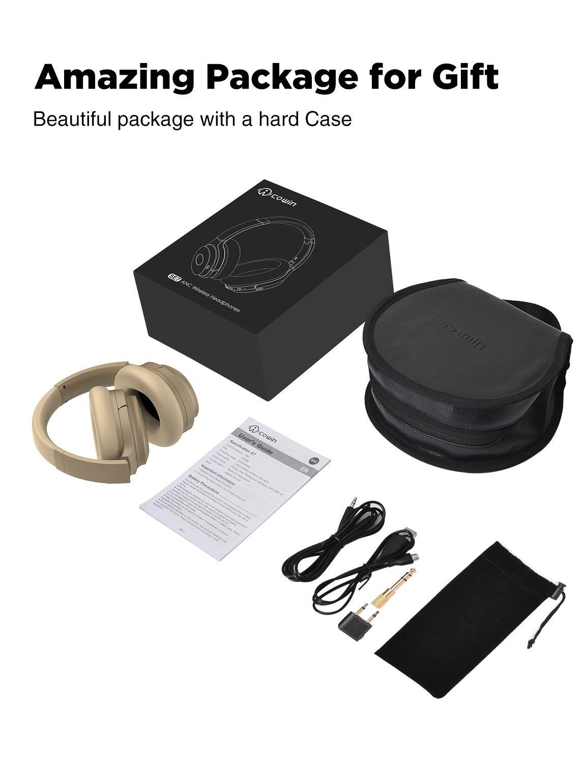 COWIN SE7 Active Noise Cancelling Headphones Bluetooth Headphones Wireless Headphones Over Ear with Mic/Aptx, Comfortable Protein Earpads 30H Playtime, Foldable Headphones for Travel/Work - Black