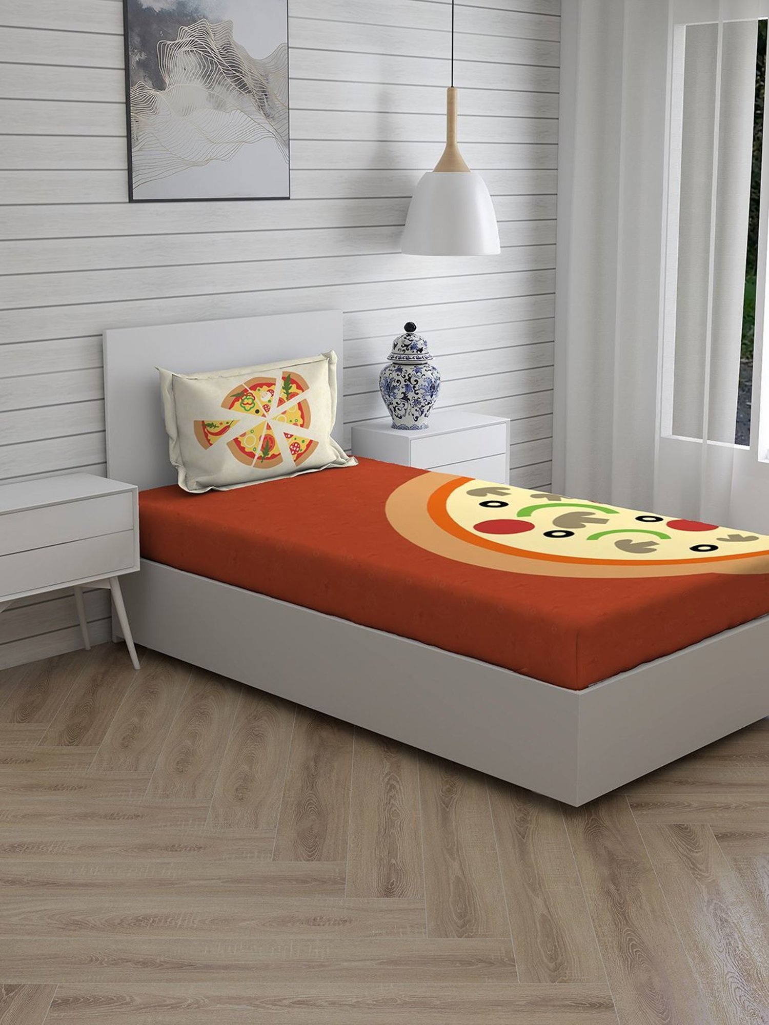 Boutique Living Rock & Room Geometric Brown 210 TC Cotton Single Bed Sheet with 1 Pillow Cover