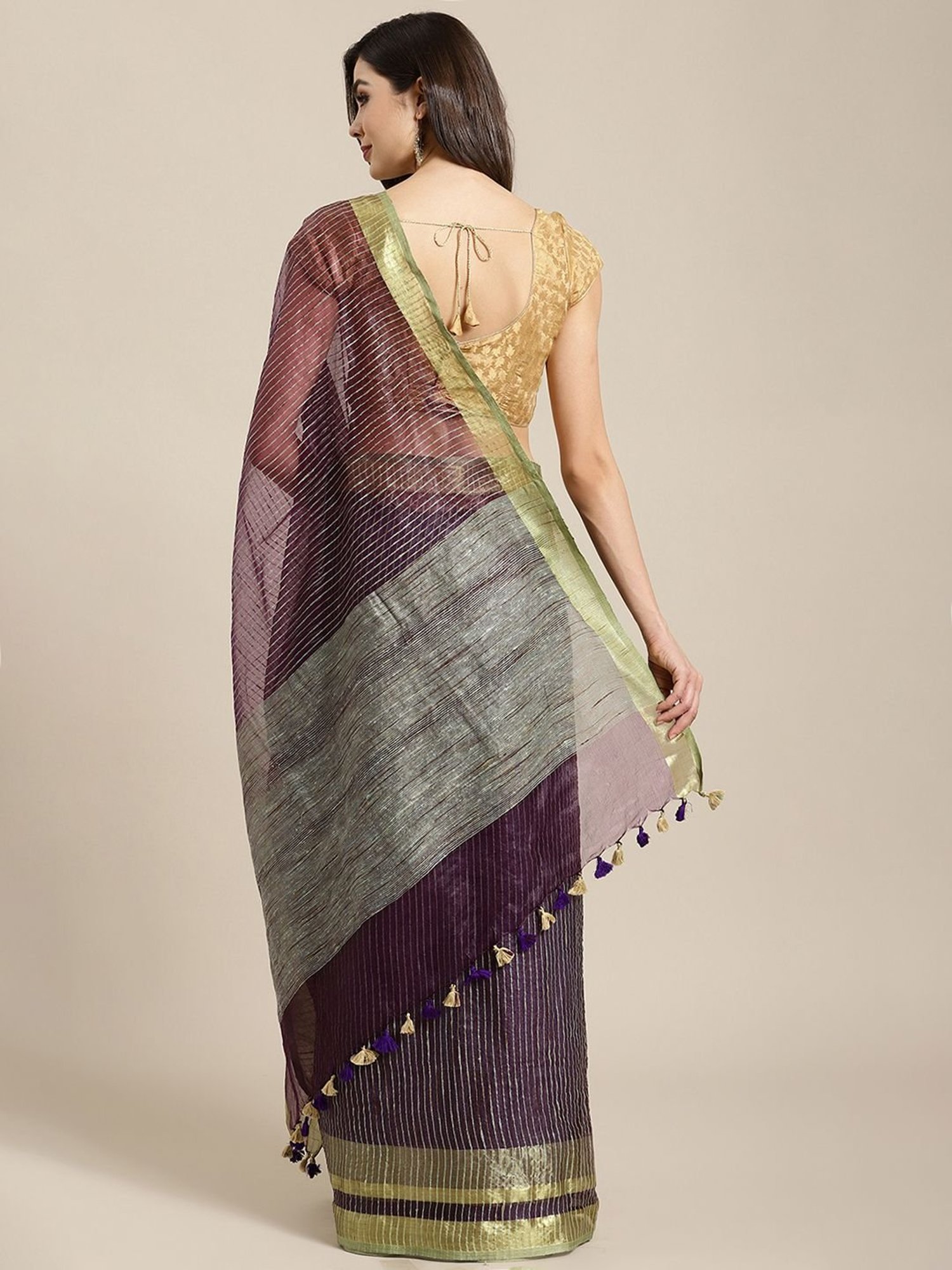 Kalakari India Purple Embroidered Saree With Unstitched Blouse