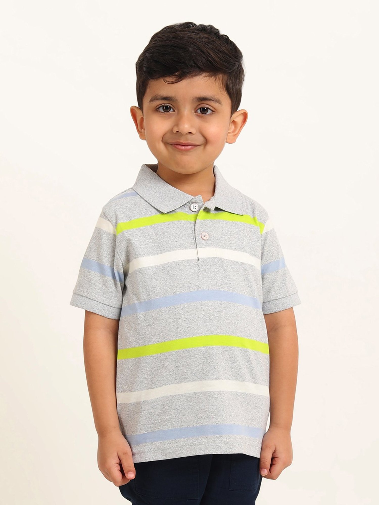 Campana Kids Grey Striped Polo T-Shirt