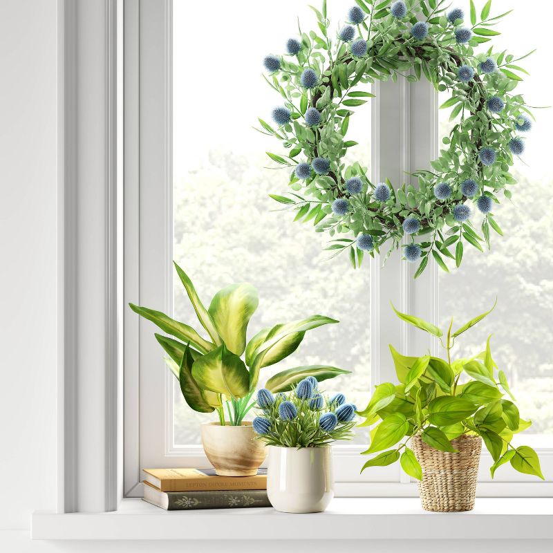 19" Artificial Thistle Wreath Blue - Threshold™