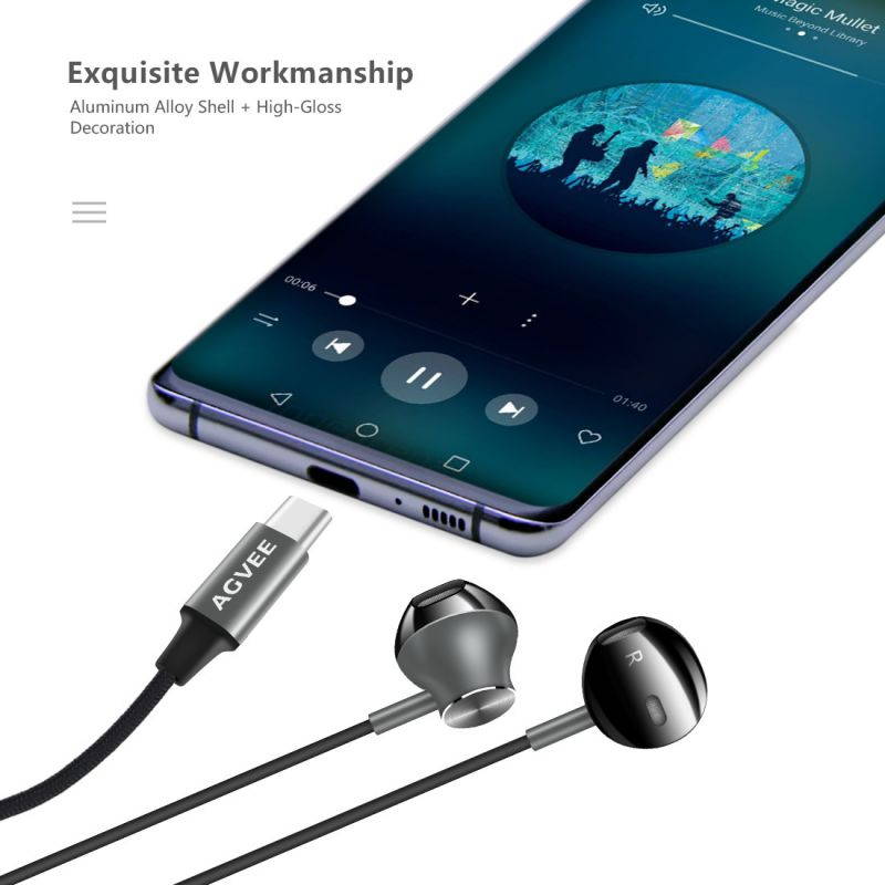 AGVEE Digital USB-C Headphones, Type-C Eabuds Active Noise Cancelling in-Ear Earphones with Mic Wired 32Bit 384Khz for Samsung S21 S20, Note 20 10, iPad Pro 2020 2018, Pixel 5 4 3 2, Red