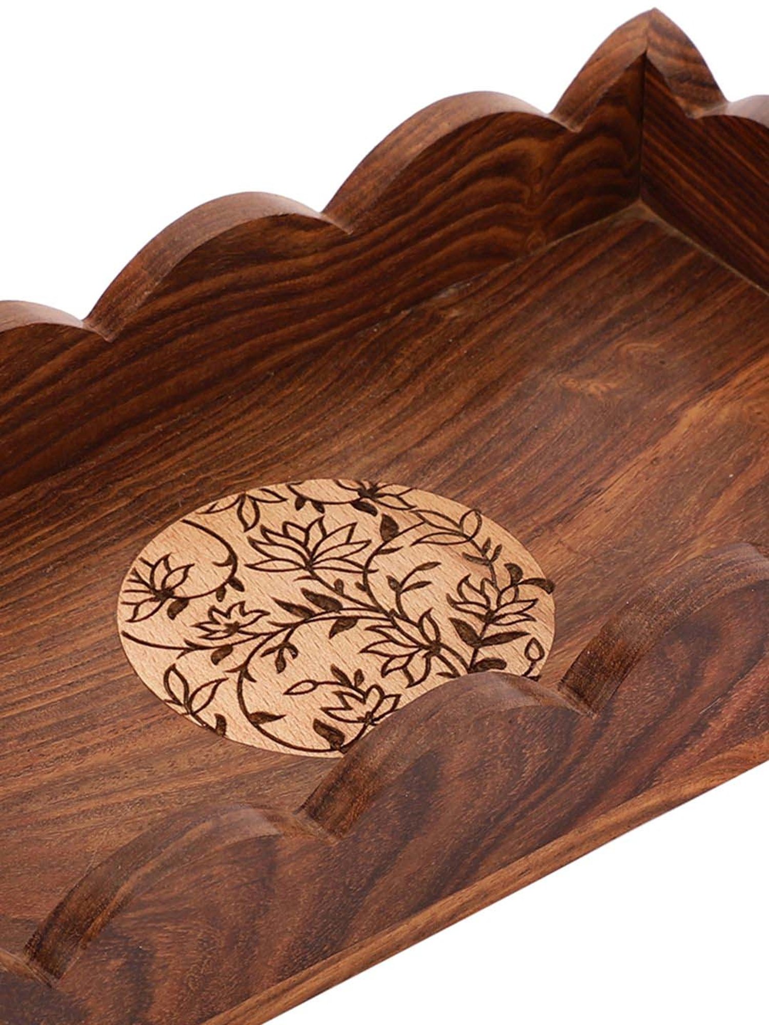 VarEesha Gul Brown Sheesham Wood Rectangular Tray - Set of 2