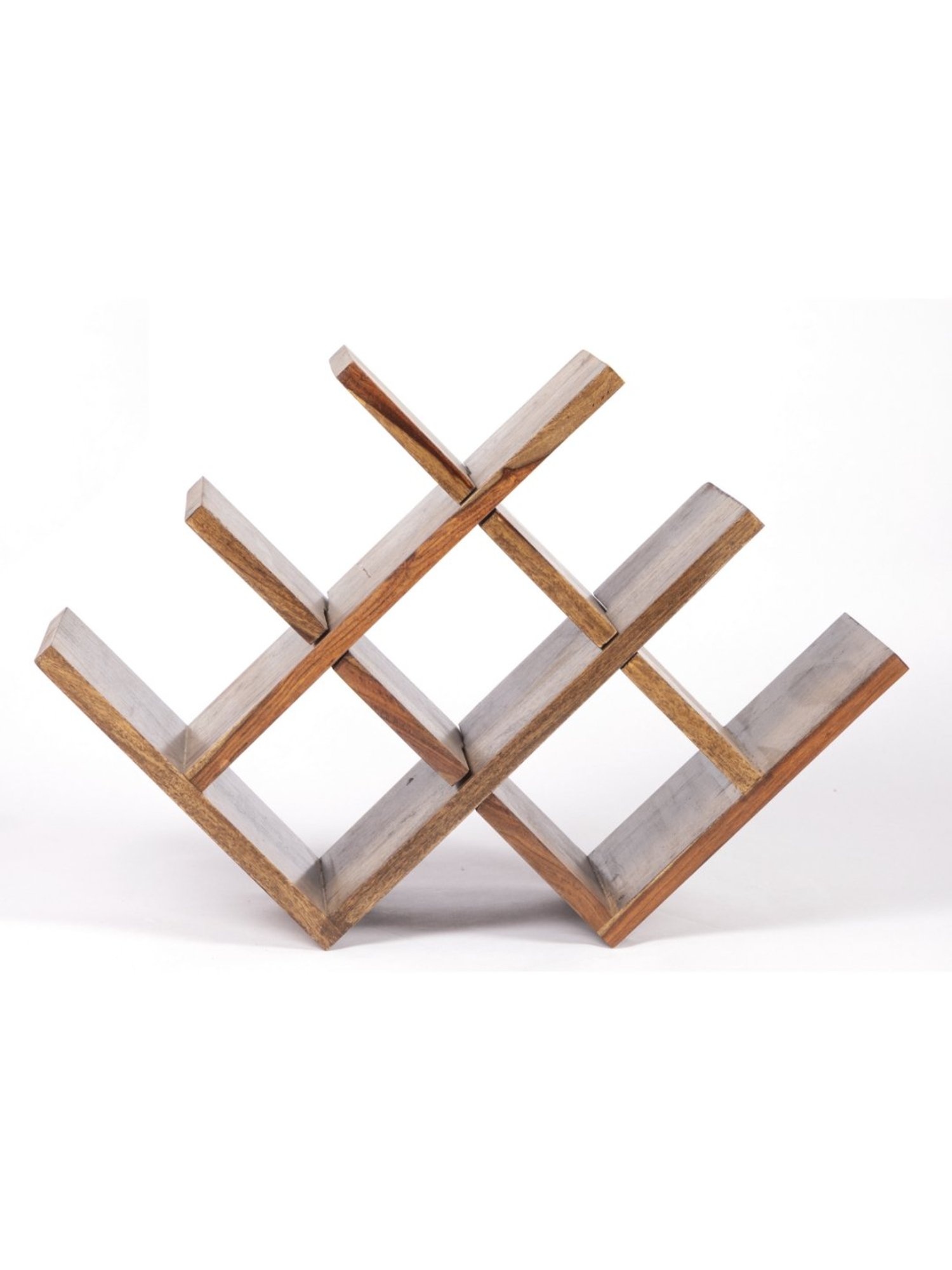 Ikiriya Kassel Solid Brown Wood Wine Rack Teak Finish