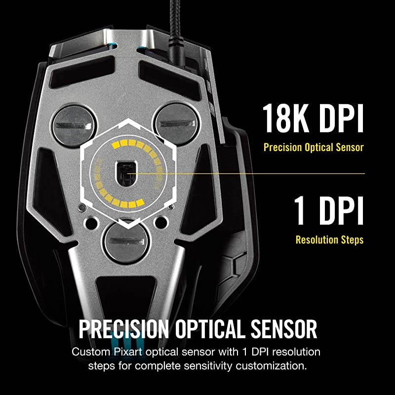 M65 ELITE RGB FPS Gaming Mouse 18000 DPI Optical Sensor Adjustable DPI Sniper Button Tunable Weights Black