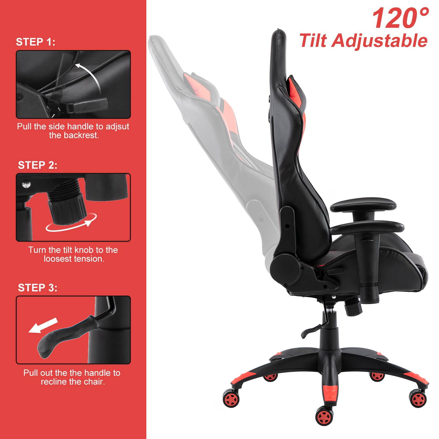 SMUGDESK Gaming Chair,Ergonomic Racing Office Chair High Back Task Chair Swivel PU Leather Computer Desk Chair Adjustable with Lumbar Support Headrest,Red
