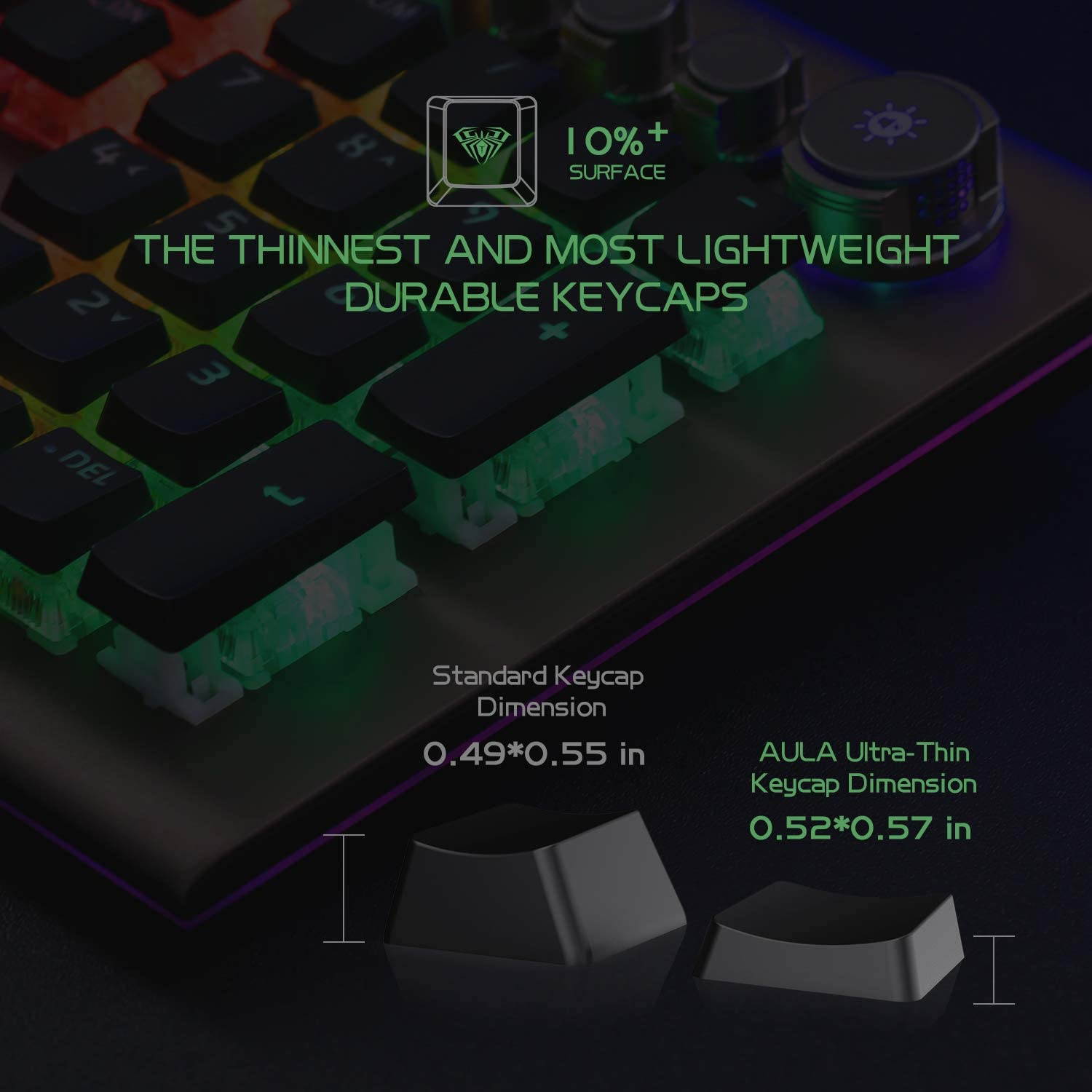 AULA L2098 RGB Mechanical Gaming Keyboard, 104 Floating-Keys Keyboard with Tactile Crystal Switches, Silver Metal Board, Magnetic Light Bar Wrist Rest Plus 4 Backlit/Media Control Knob Buttons