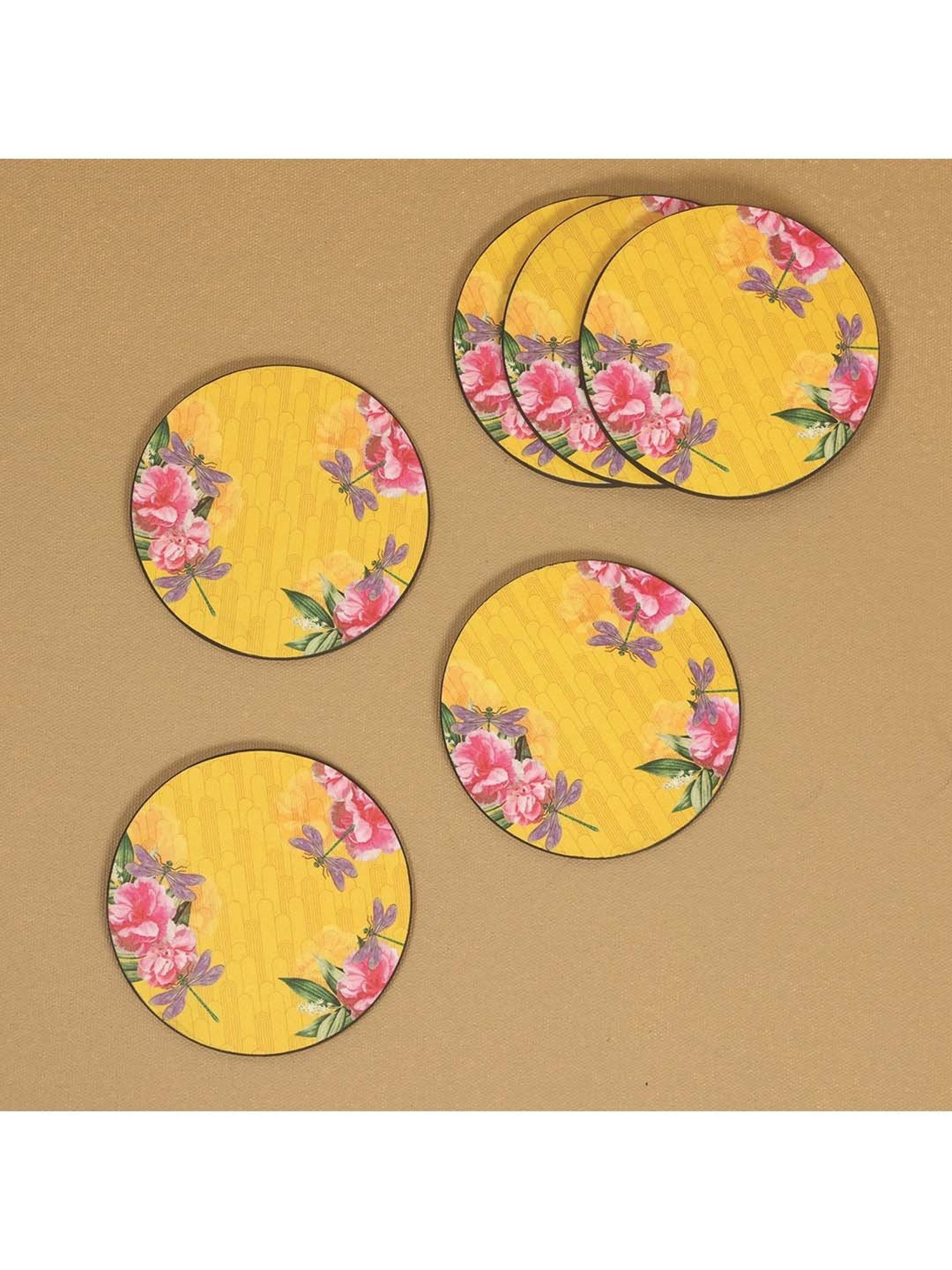ICRAFT Mello Series Mustard Mdf Round Coaster - Set of 6