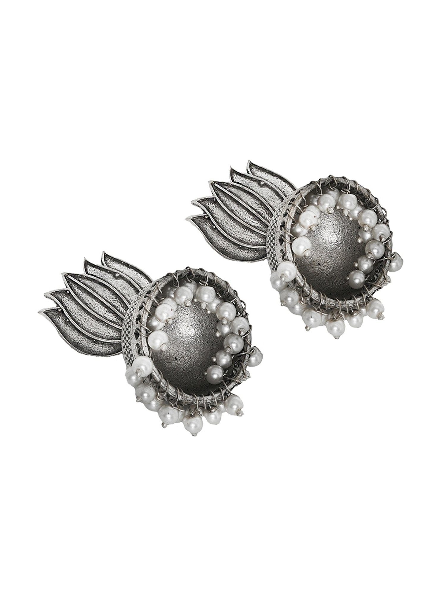 Teejh Ethnic Sadika Lotus Silver Oxidized Jhumki Earrings