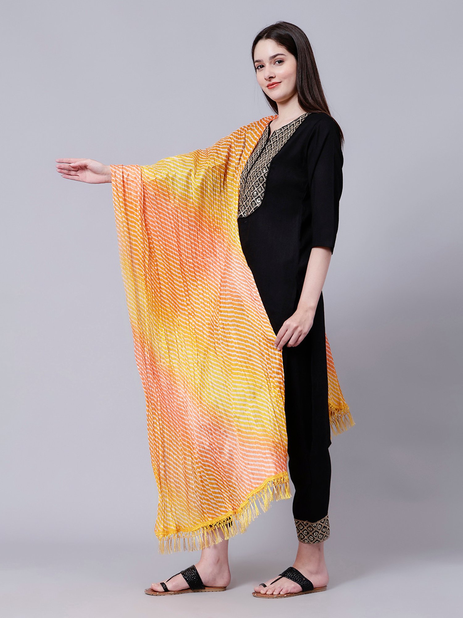 Aditi Wasan Orange Cotton Striped Dupatta