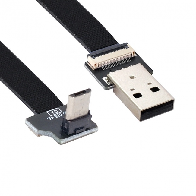 CY 2.0M Up Angled USB 2.0 Type-A Male to Micro USB 5Pin Male Data Flat Slim FPC Cable for FPV & Disk & Phone