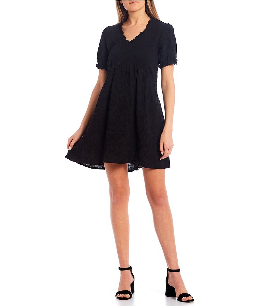 Love & Piece Short-Sleeve Chambray Babydoll Dress