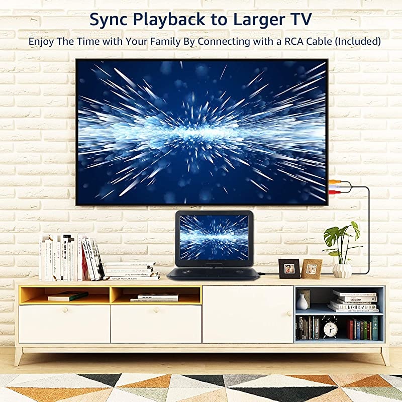 17.9&rsquo;&rsquo; Large Portable DVD/CD Player with 15.4&lsquo;&rsquo; Swivel Screen, 6 Hrs 5000mAH Rechargeable Battery, 1366x768 HD LCD TFT, Regions Free, Support USB/SD Card/ Sync TV , High Volume Speaker