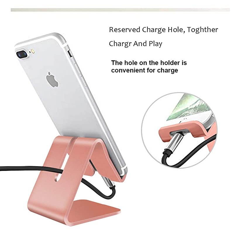 Cell Phone Stand Universal Portable Aluminum Desktop Charger Mount Holder Metal Tablets Dock Cradle for iPhone 11 X 8 7 6 Samsung Galaxy s10 9 All Smartphone Rose Gold