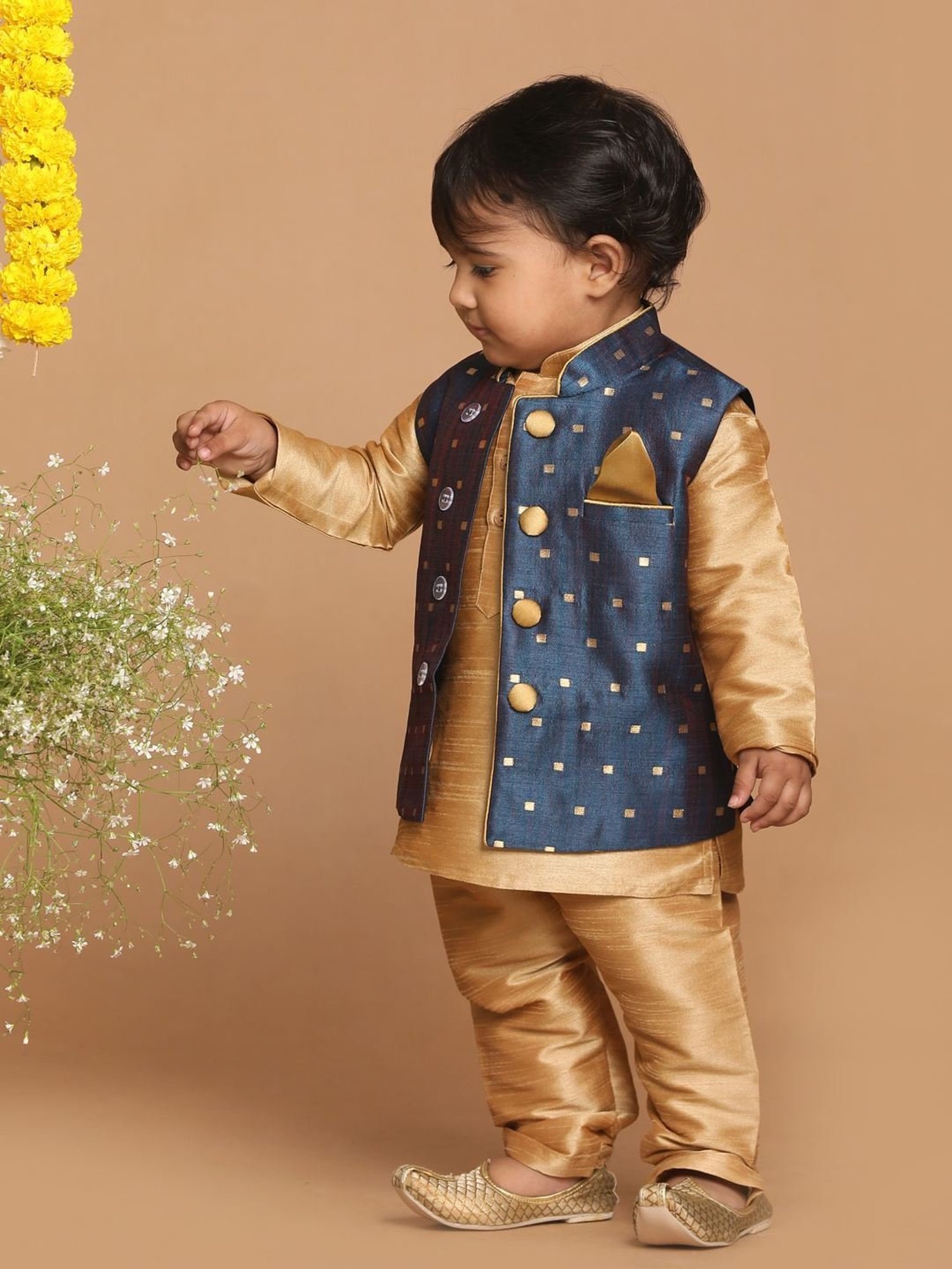 VASTRAMAY SISHU Persian Blue & Gold Printed Nehru Jacket