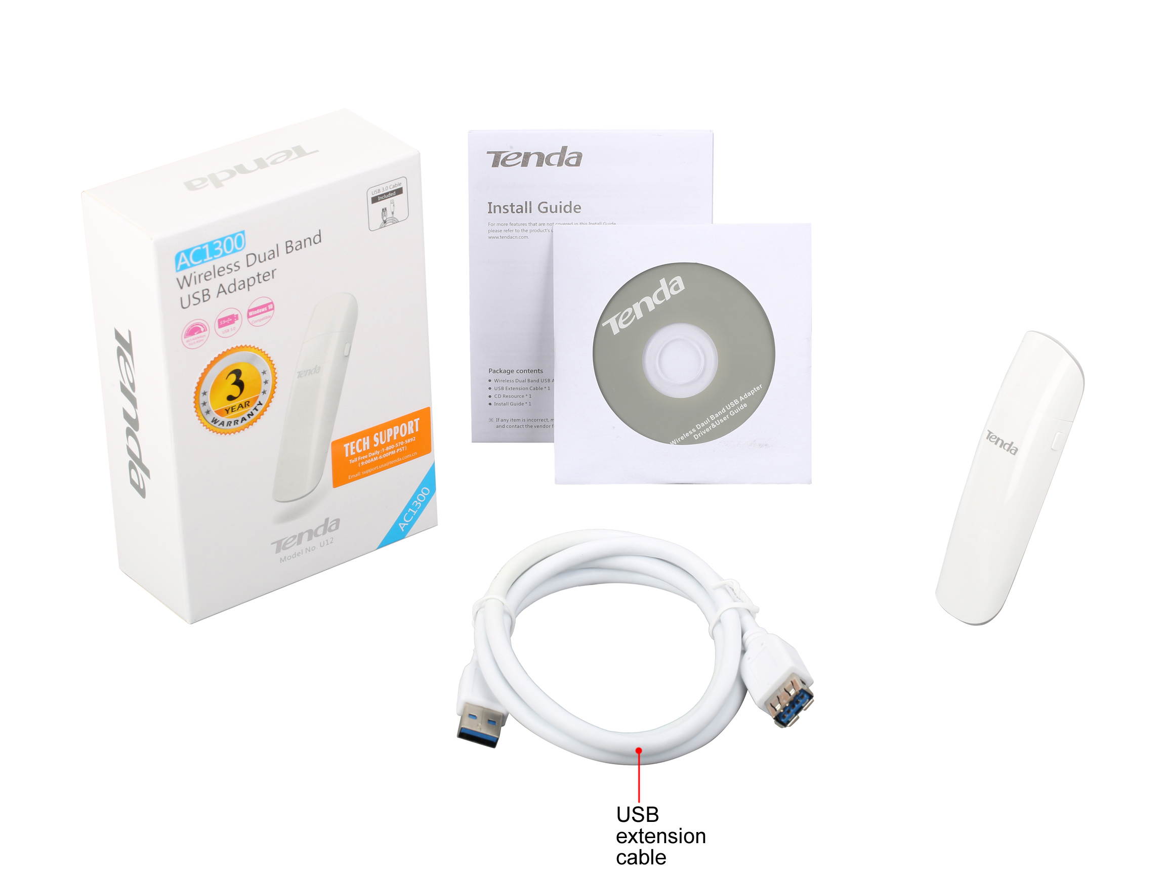 Tenda U12 AC1300 Wireless Dual-Band USB Adapter