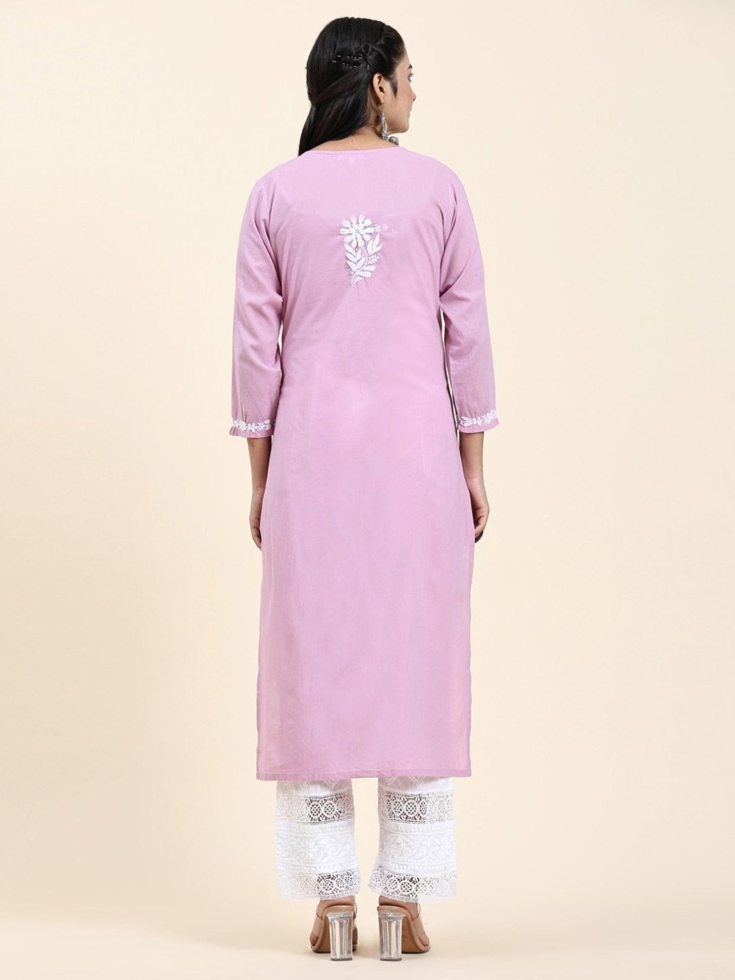 House Of Kari Samma Chikankari Long Kurti In Cotton for Women- Lavender
