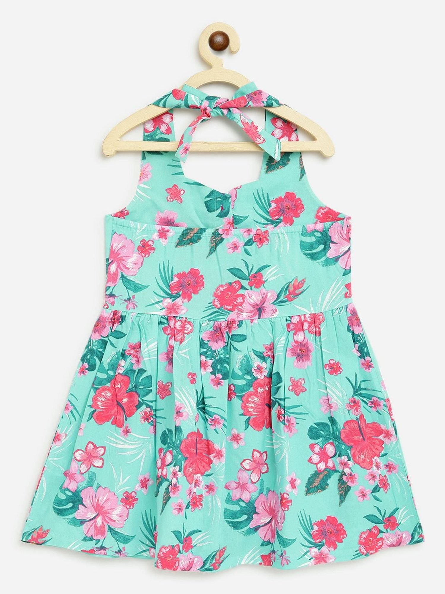 Campana Kids Sea Green & Magenta Floral Print Dress