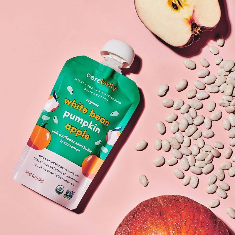 Cerebelly Clean Label Project Purity Award Winning,  White Bean Pumpkin Apple Organic Baby Food Pouch - 4oz