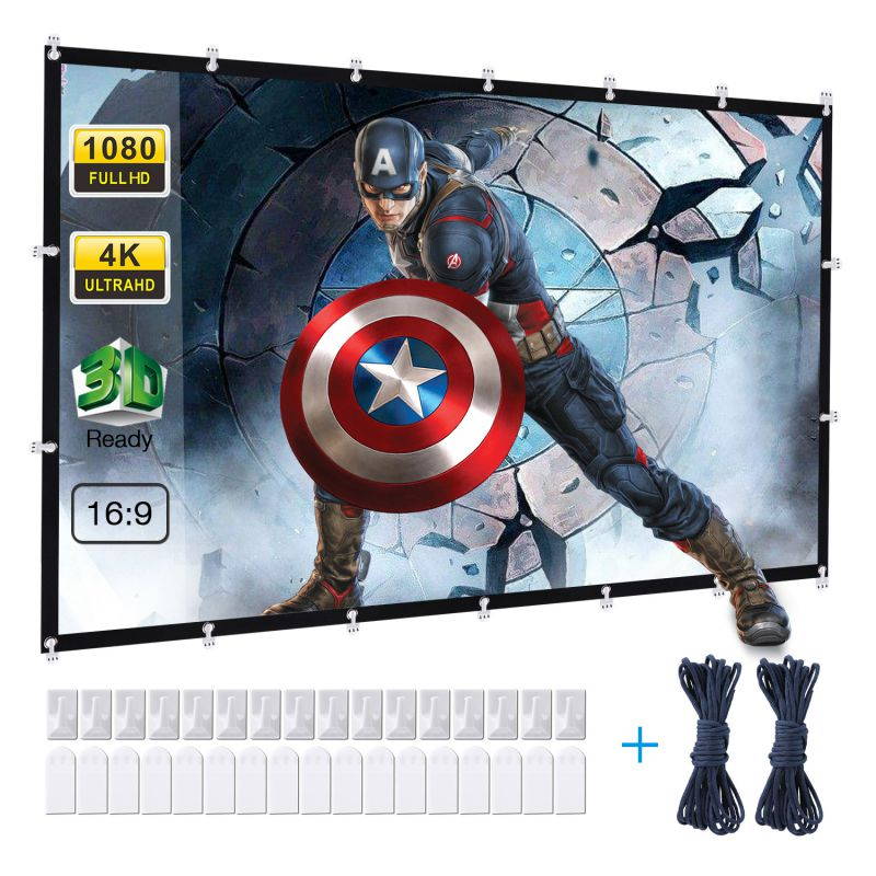 Projector Screen 120" 16:9 Portable Projection HD Foldable Washable Movie Screen for Home Theater Support Double Sided Projection Indoor Outdoor