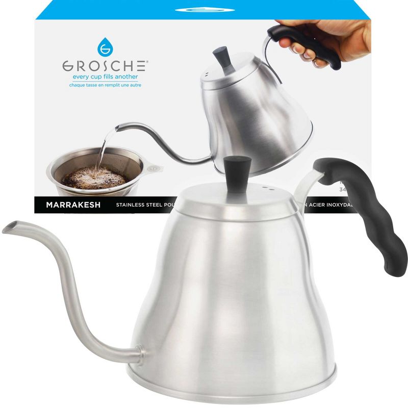GROSCHE MARRAKESH Stainless Steel Gooseneck Pour Over Dripper Kettle , 34 fl oz. Capacity  