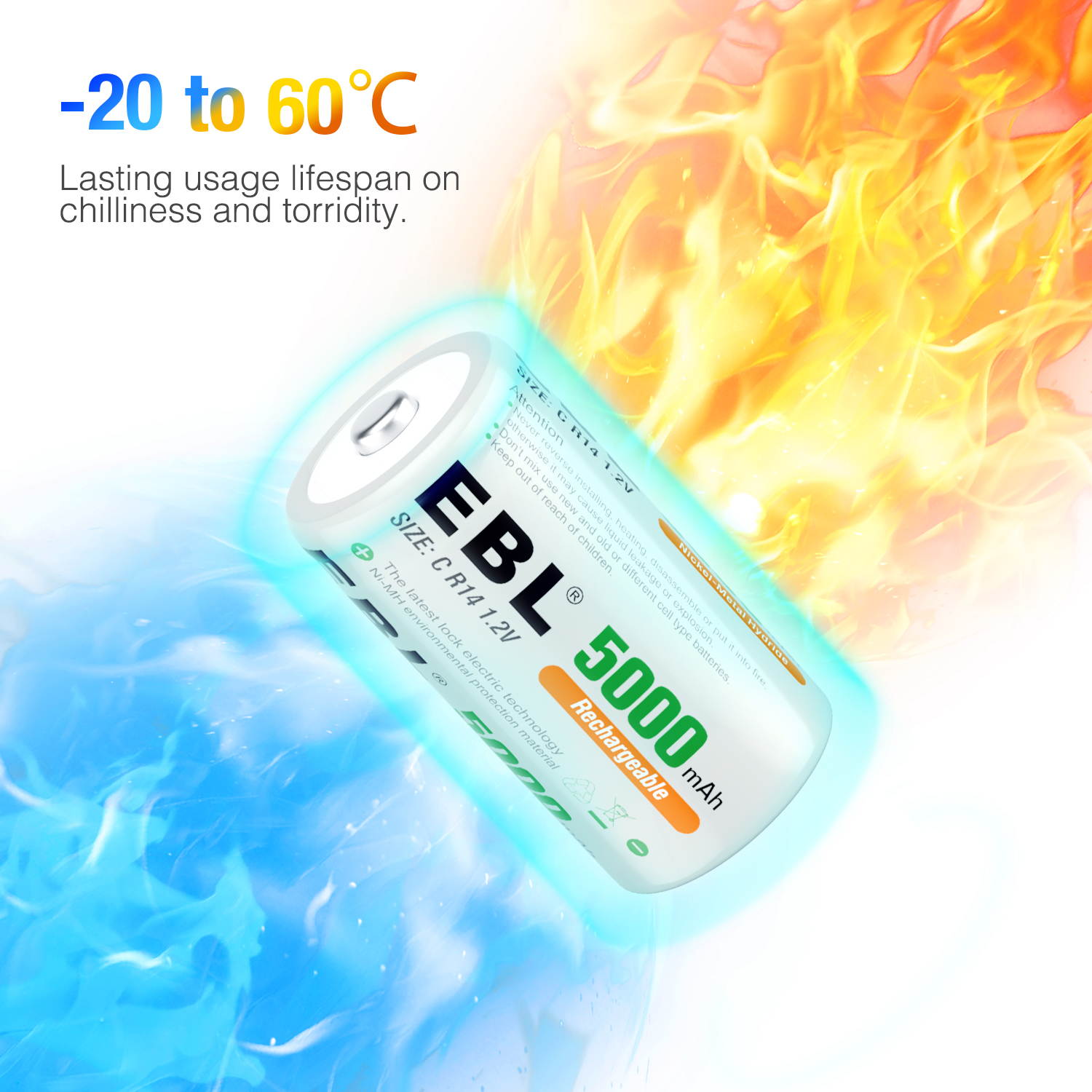 EBL 16 Pack C Size 1.2V 5000mAh Ni-MH Rechargeable Batteries C  Battery