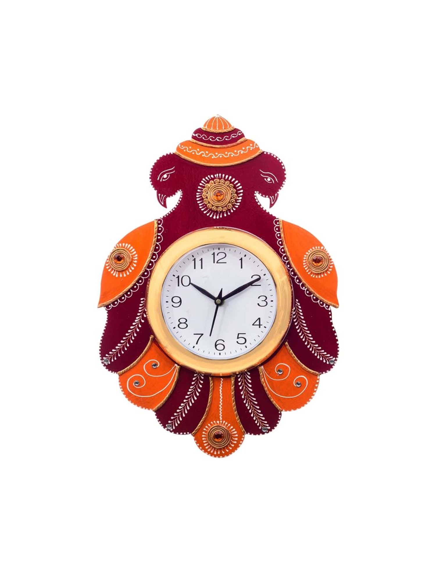 eCraftIndia Handcrafted Papier-Mache 2 Peacocks Decorative Wall Clock