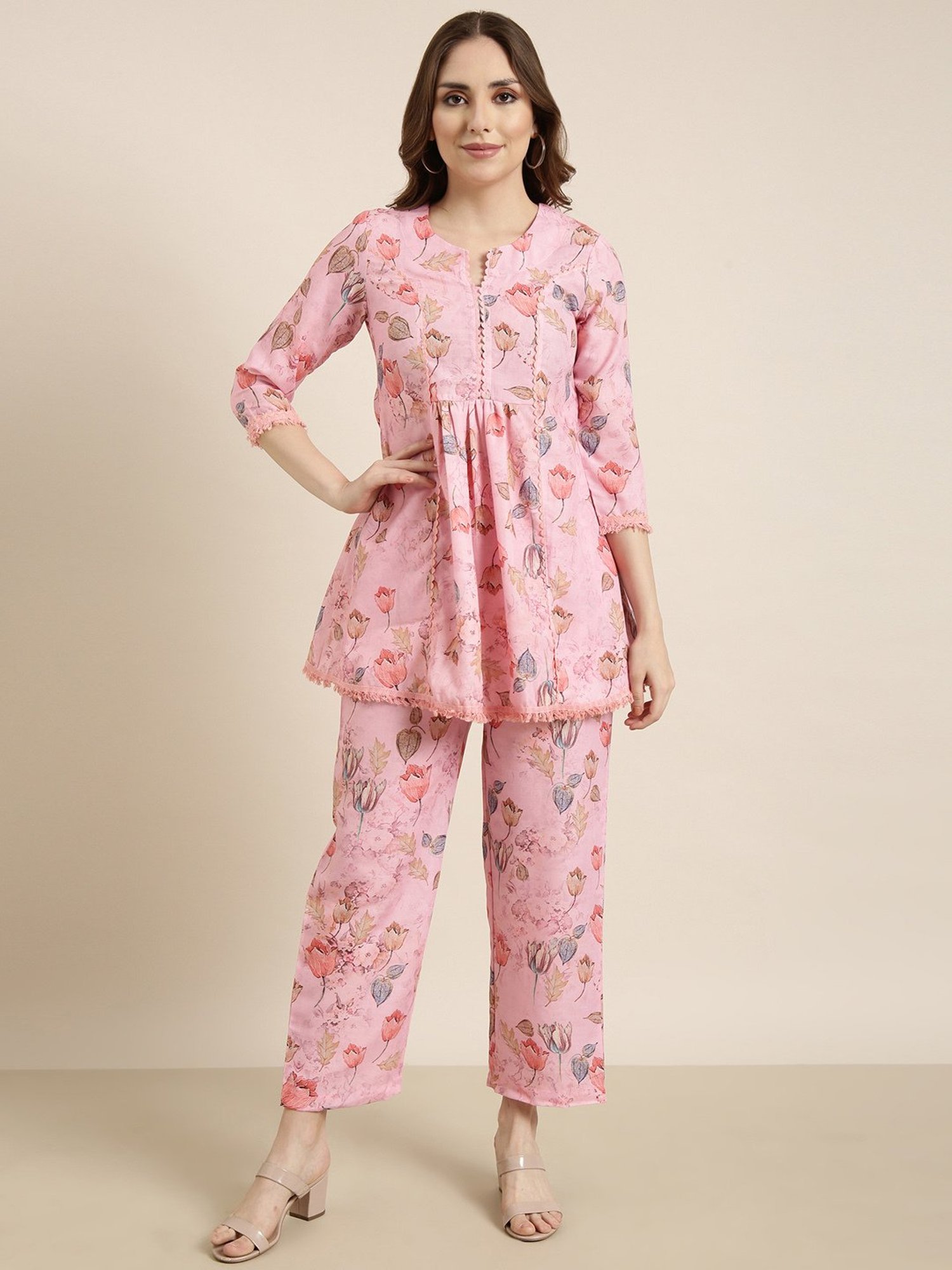 SHOWOFF Pink Cotton Blend Floral Print Co-Ord Set