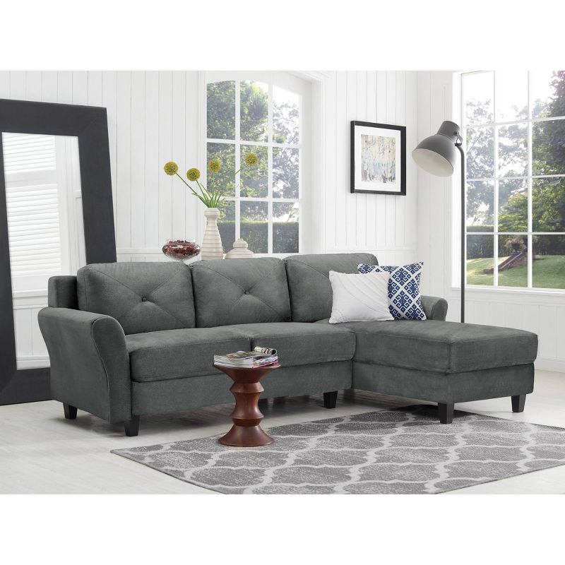 Henry 3 Seat Sectional Sofa with Rolled Arms Dark Gray - Lifestyle Solutions