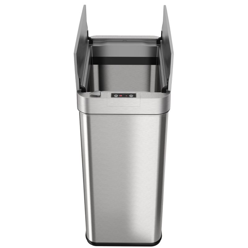 iTouchless Wings Open Lid Kitchen Sensor Trash Can with AbsorbX Odor Filter Rectangular 13 Gallon Silver Stainless Steel