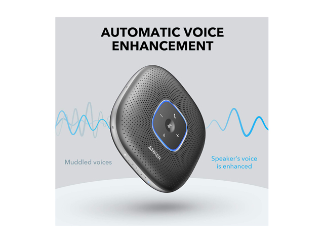 Anker PowerConf Bluetooth Speakerphone with 6 Microphones, Enhanced Voice Pickup, 24 Hour Call Time, Bluetooth 5, USB C, Conference Speaker Compatible with Leading Platforms, PowerIQ Technology